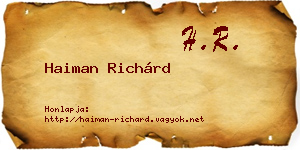 Haiman Richárd névjegykártya